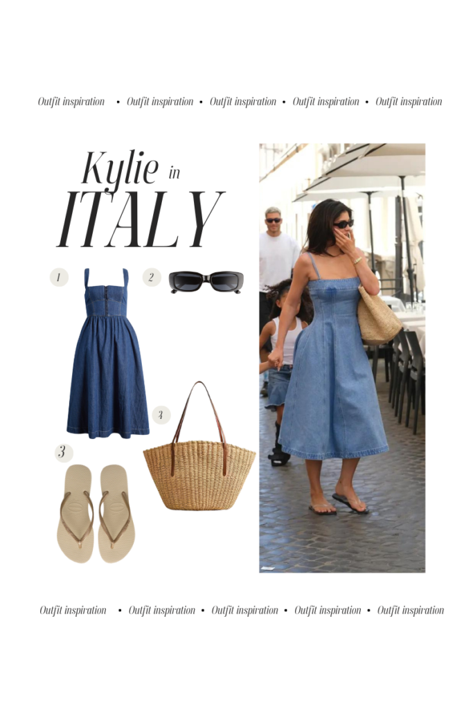 1. Reformation Denim Dress 
2. Aire Ceres 51mm Rectangular Sunglasses 
3.Jcrew Como woven straw tote
4. Havaianas Silm Flip Flops